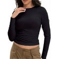 thumbnail image 1 of Womens Shirts Long Sleeve Crew Neck Ruched Stretch Basic Fitted Tee Shirts Tops, 1 of 6