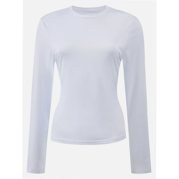 Womens Shirts Long Sleeve Crew Neck Ruched Stretch Basic Fitted Tee Shirts Tops