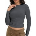 thumbnail image 1 of Womens Shirts Long Sleeve Crew Neck Ruched Stretch Basic Fitted Tee Shirts Tops, 1 of 6