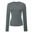 thumbnail image 1 of Womens Shirts Long Sleeve Crew Neck Ruched Stretch Basic Fitted Tee Shirts Tops, 1 of 5