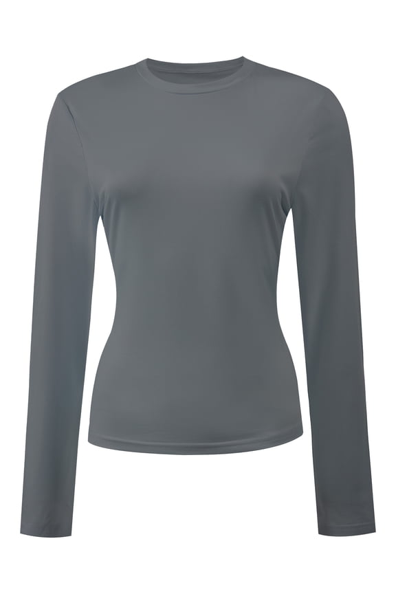 Womens Shirts Long Sleeve Crew Neck Ruched Stretch Basic Fitted Tee Shirts Tops