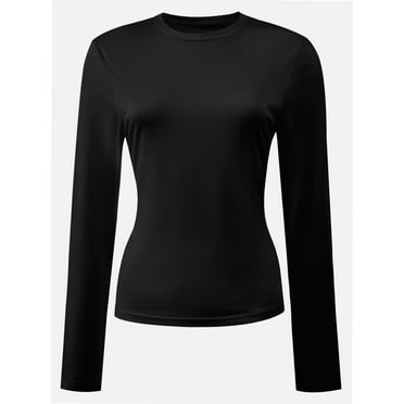 Womens Shirts Long Sleeve Crew Neck Ruched Stretch Basic Fitted Tee Shirts Tops