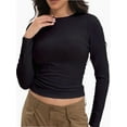 thumbnail image 1 of Womens Shirts Long Sleeve Crew Neck Ruched Stretch Basic Fitted Tee Shirts Tops, 1 of 6