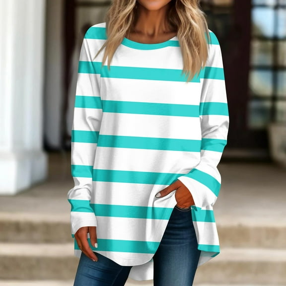 Womens Shirts Loose Women's Casual Plus Size Long Sleeved Round Printed T-shirt Top Pullover