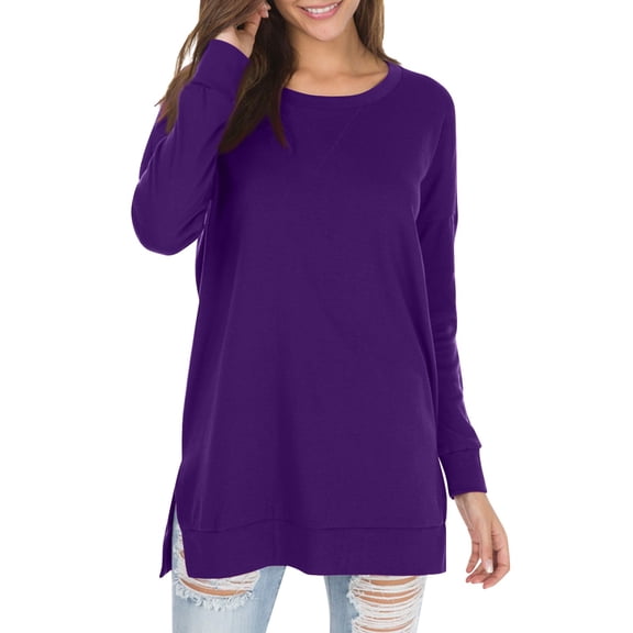 Womens Shirts Loose Women's Fall Long Sleeve Side Split Loose Blouses Casual Pullover Tunic Tops