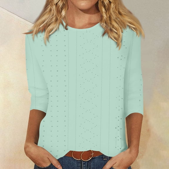 Womens Shirts Loose Women's Fashion Casual Round Neck 3/4 Sleeve Loose Solid Colour T-Shirt Ladies Top