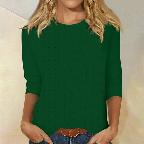 Womens Shirts Loose Women's Fashion Casual Round Neck 3/4 Sleeve Loose Solid Colour T-Shirt Ladies Top