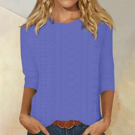 Womens Shirts Loose Women's Fashion Casual Round Neck 3/4 Sleeve Loose Solid Colour T-Shirt Ladies Top