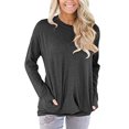 thumbnail image 1 of Womens Shirts Loose Women's Fashion Casual Round Neck Solid Color Long Sleeve Pocket T-Shirt Top, 1 of 4