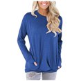 thumbnail image 1 of Womens Shirts Loose Women's Fashion Casual Round Neck Solid Color Long Sleeve Pocket T-Shirt Top, 1 of 2
