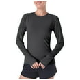 thumbnail image 1 of Womens Shirts Novelty Solid Color Crew Neck Long Sleeve Workout Tunic Blouses Slim Fit Casual Trendy Gym Running Tops, 1 of 4
