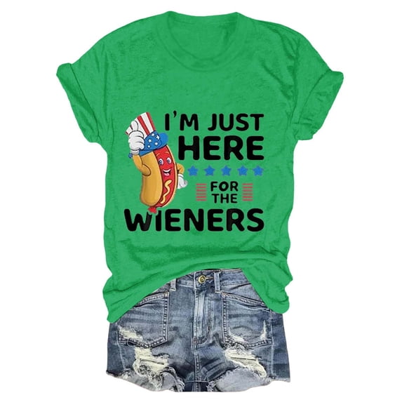 Womens Shirts Patriotic USA Flag Hot Dog Graphic Casual Short Sleeve Tees Oversized Tshirts for Women