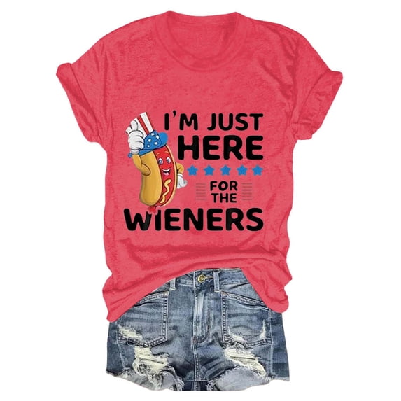Womens Shirts Patriotic USA Flag Hot Dog Graphic Casual Short Sleeve Tees Oversized Tshirts for Women