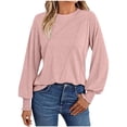 thumbnail image 1 of Womens Shirts Plus Size Fashion Fall Casual Solid Color Round Neck Fashion Long Sleeved Blouses Shirts Top, 1 of 6