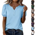 thumbnail image 1 of Womens Shirts Plus Size Fashion V Neck Short Sleeve Button Tops Dressy Casual Blouses Summer Clothes, 1 of 7