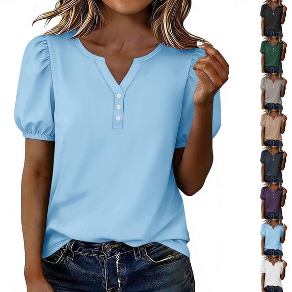 Womens Shirts Plus Size Fashion V Neck Short Sleeve Button Tops Dressy Casual Blouses Summer Clothes
