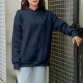 thumbnail image 1 of Womens Shirts Plus Size Long Sleeved Solid Color Hooded Sweatshirt NavyXXL, 1 of 6