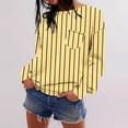 thumbnail image 1 of Womens Shirts Plus Size Striped Shirts Round-Neck Long Sleeve Loose Fitting Pocket Blouses Yellow M, 1 of 6