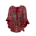 thumbnail image 1 of Womens Shirts Print V Neck 3/4 Sleeve Loose Spring Summer T Shirts for Women Red 3Xl, 1 of 4