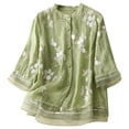 thumbnail image 1 of Womens Shirts Retro Embroidered Patchwork Elegant Spring Summer T Shirts for Women Green L, 1 of 7