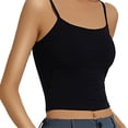 thumbnail image 1 of Womens Shirts Ribbed Crop Top with In Bra Spaghetti Strap Tank Top for Layering & Casual Wear on Sale, 1 of 4