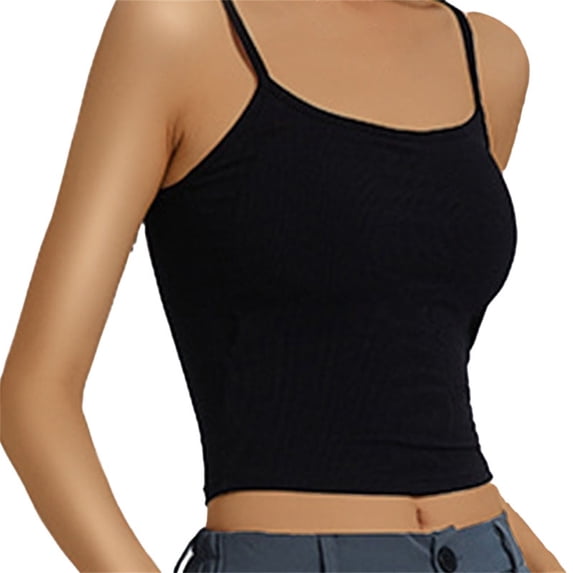 Womens Shirts Ribbed Crop Top with In Bra Spaghetti Strap Tank Top for Layering & Casual Wear on Sale