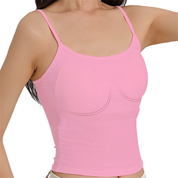 Womens Shirts Ribbed Crop Top with In Bra Spaghetti Strap Tank Top for Layering & Casual Wear on Sale