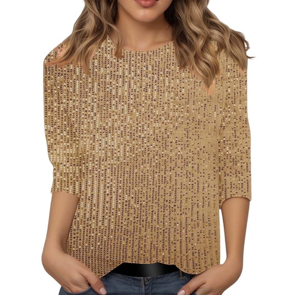 Womens Shirts Sequin Clothes Gold Long Sleeve Sparkly Shirt Glittery Top Women'S Clothing Holiday Shirts for Women