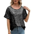 thumbnail image 1 of Womens Shirts Sequin Shirt Black Short Sleeve Sparkly Top Shiny Tops Evening Tops Holiday Tops for Women Dressy Sparkly, 1 of 5