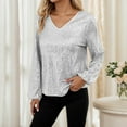 thumbnail image 1 of Womens Shirts Sequin Tops Silver Long Sleeve Sparkly Tops for Women Glittery Top Dressy Tops for Women Night Out Womens Holiday Party Tops, 1 of 4