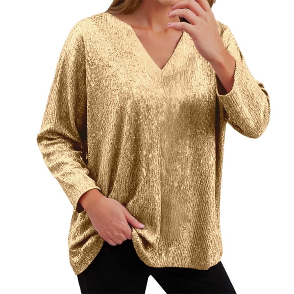 Womens Shirts Sequins Tops for Women Gold Long Sleeve Sparkle Shirt Shiny Tops Sequin Womens Top Holiday Attire for Women