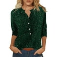 thumbnail image 1 of Womens Shirts Short Sleeve Casual Tops Fashion Printing Buttons O-Neck Medium Sleeve Blouse T-shirt, 1 of 5