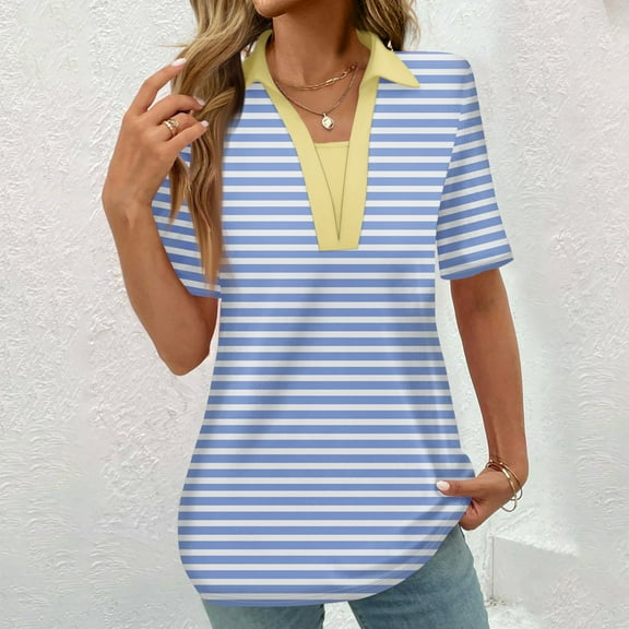 Womens Shirts Short Sleeve Summer Vneck Tshirts Shirts Ladies Striped Tee Shirt Plus Size Tops for Women Dressy Casual Items Ordered by Me