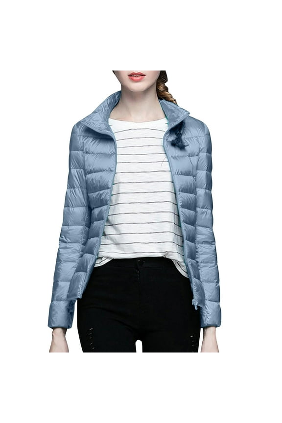 Womens Shirts Solid Color Standing Collar Hatless Ultra Light Down Jacket Top (With Storage Bag) Workout Tops