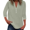 thumbnail image 1 of Womens Shirts Solid V Neck Button Up 3/4 Sleeve Womens Tee Shirts,GN1,S, 1 of 7