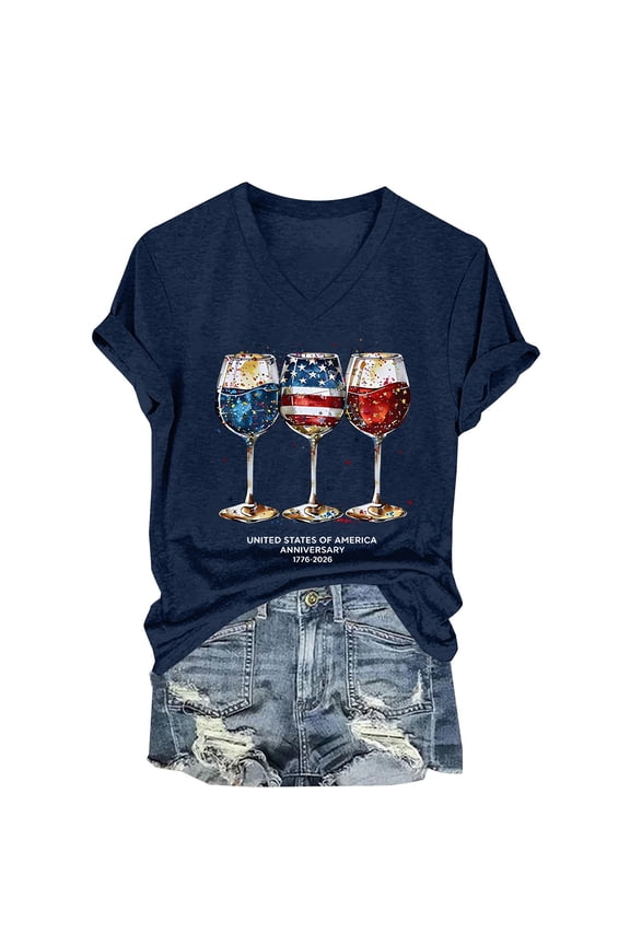 Womens Shirts Summer 250Th Anniversary Usa for Women 1776 2026 Patriotic American Flag V Neck T July 4Th Graphic Tee 250 Anniversary Usa Shirt Women Blue M