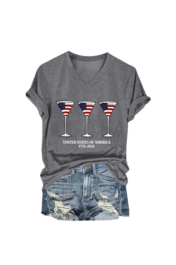 Womens Shirts Summer 250Th Anniversary Usa for Women 1776 2026 Patriotic American Flag V Neck T July 4Th Graphic Tee 250 Anniversary Usa Shirt Women Gray 3XL
