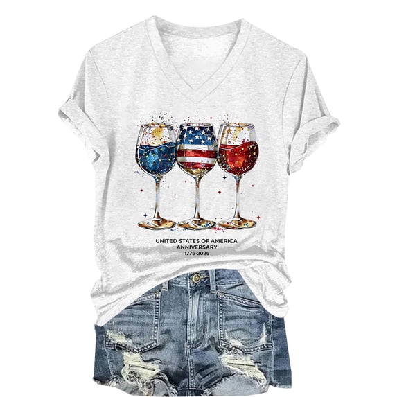 Womens Shirts Summer 250Th Anniversary Usa for Women 1776 2026 Patriotic American Flag V Neck T July 4Th Graphic Tee 250 Anniversary Usa Shirt Women White 3XL