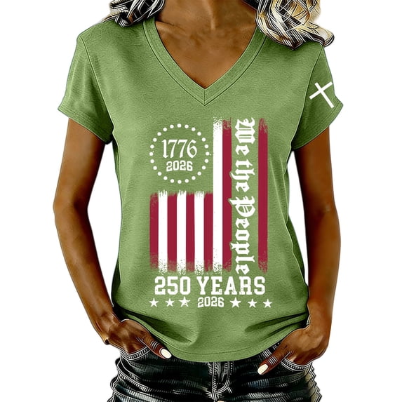 Womens Shirts Summer 250Th Anniversary Usa for Women 17762026 Patriotic American Flag V Neck T July 4Th Graphic Tee 250 Anniversary Usa Shirt Women Green 3XL