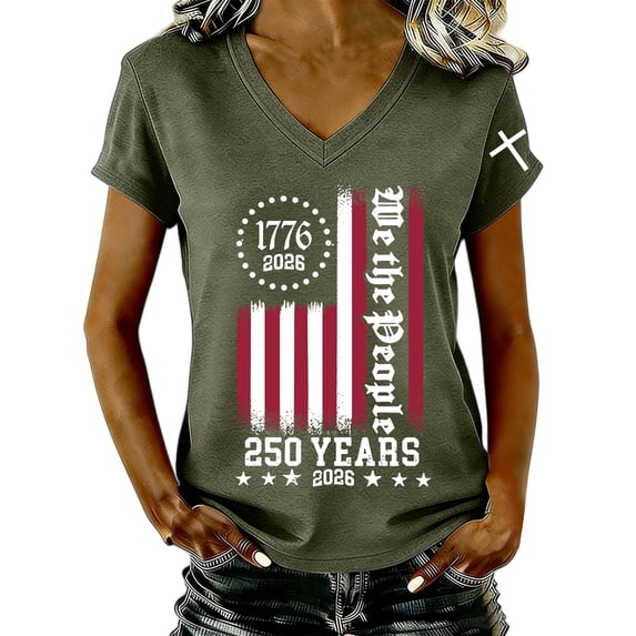 Womens Shirts Summer 250Th Anniversary Usa for Women 17762026 Patriotic American Flag V Neck T July 4Th Graphic Tee 250 Anniversary Usa Shirt Women Green 3XL