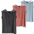 thumbnail image 1 of Womens Shirts Summer 3 Piece Set Of Hooded Loose Plus Size Pullover Vest For Thin Style Sleeveless Bottom Shirt For Versatile Wear Womens Tops, 1 of 5