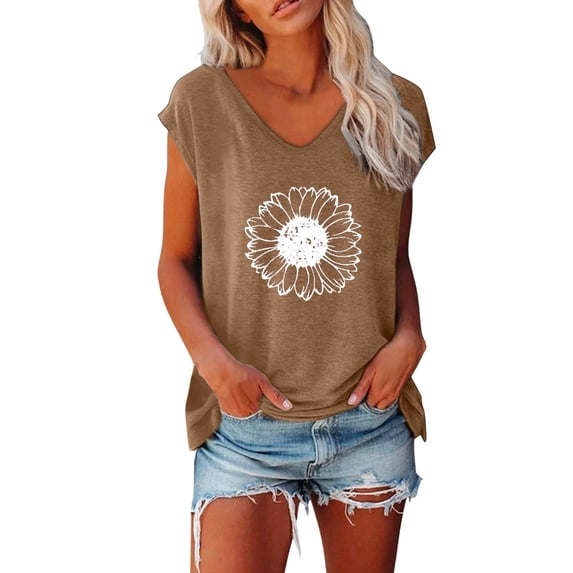 Womens Shirts Summer Blouse For Fashion Cap Sleeve Tops Trendy Tank Tops Floral Print Lace V Neck Loose Fit Shirts Womens Tops