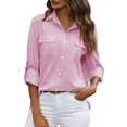 thumbnail image 1 of Womens Shirts Summer Casual Button Down Short Sleeve Button Up V Neck With Pockets Comfortable Breathable Elegant Relaxed Family Gathering Blouses, 1 of 7