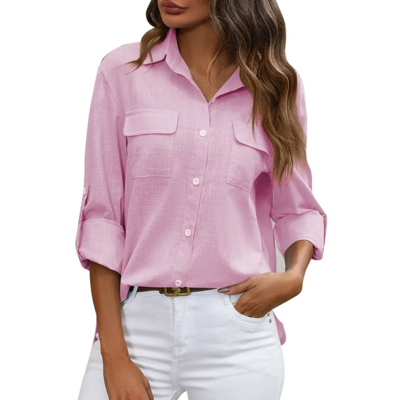 Womens Shirts Summer Casual Button Down Short Sleeve Button Up V Neck With Pockets Comfortable Breathable Elegant Relaxed Family Gathering Blouses