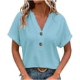 thumbnail image 1 of Womens Shirts Summer Daily V Neck Short Sleeve Tops Casual Solid Lace Shirts Blouse Womens Tops, 1 of 5