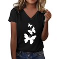 thumbnail image 1 of Womens Shirts Summer Fashion Casual V Neck Butterfly Print Top Short Sleeve T Shirt Womens Tops, 1 of 4