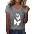 thumbnail image 1 of Womens Shirts Summer Fashion Casual V Neck Butterfly Print Top Short Sleeve T Shirt Womens Tops, 1 of 4