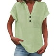 thumbnail image 1 of Womens Shirts Summer Fashion Casual V Neck Button Up Short Sleeve Top T Shirt With Pockets Womens Tops, 1 of 7