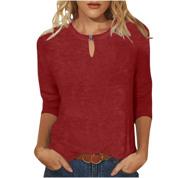 Womens Shirts Summer Fashionable Casual Solid Color Three Quarter Sleeve Top T Shirt Womens Tops