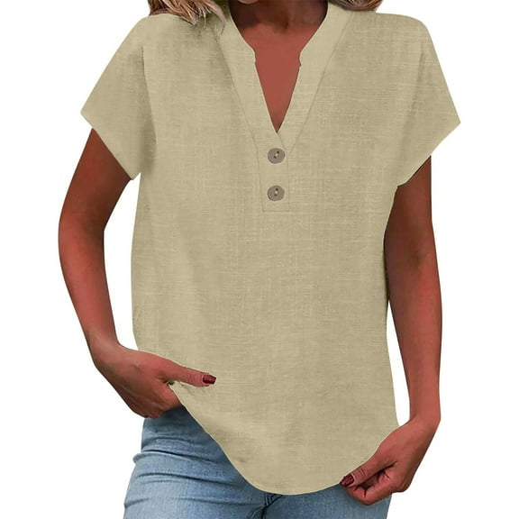 Womens Shirts Summer Loose Button Shirt Top Stand Solid Color Sleeve Collar Casual Shirt Shirt Womens Tops